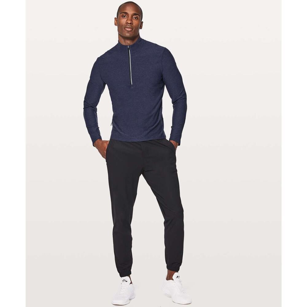 Lululemon Men's Surge Warm 1/2 Zip Heathered Hero Blue Black Size Medium